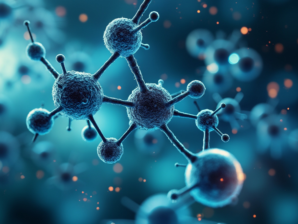 A close-up of molecular structures representing endocrine disruptors and their impact on human health.